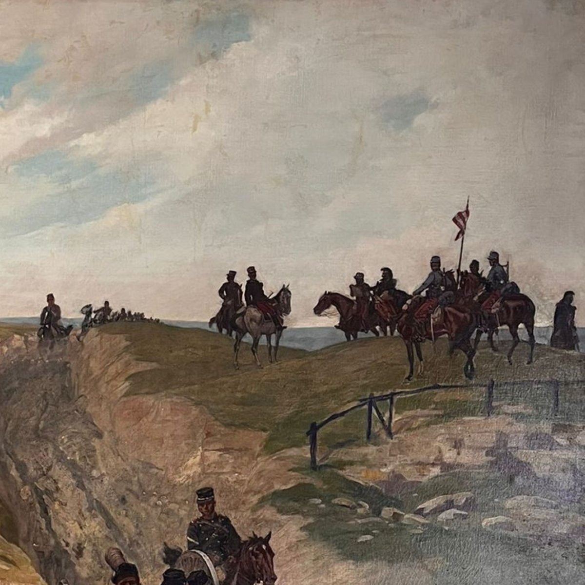 Eugène Courboin , "Scène de bataille avec chevaux et cavaliers", huile sur toile, 1894-photo-2