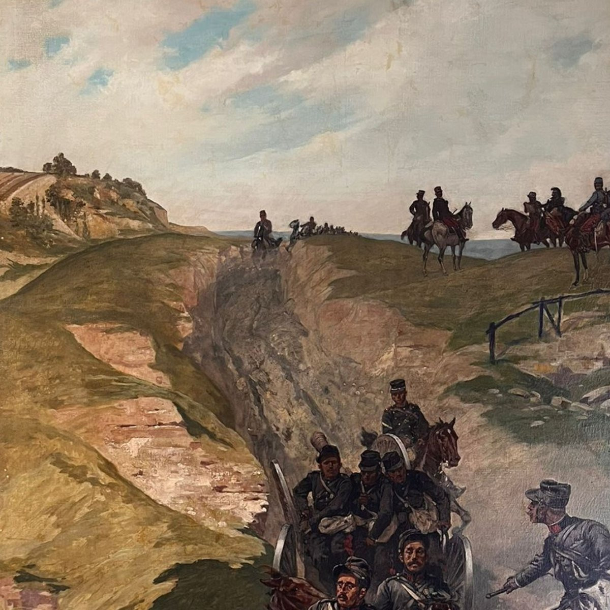 Eugène Courboin , "Scène de bataille avec chevaux et cavaliers", huile sur toile, 1894-photo-4