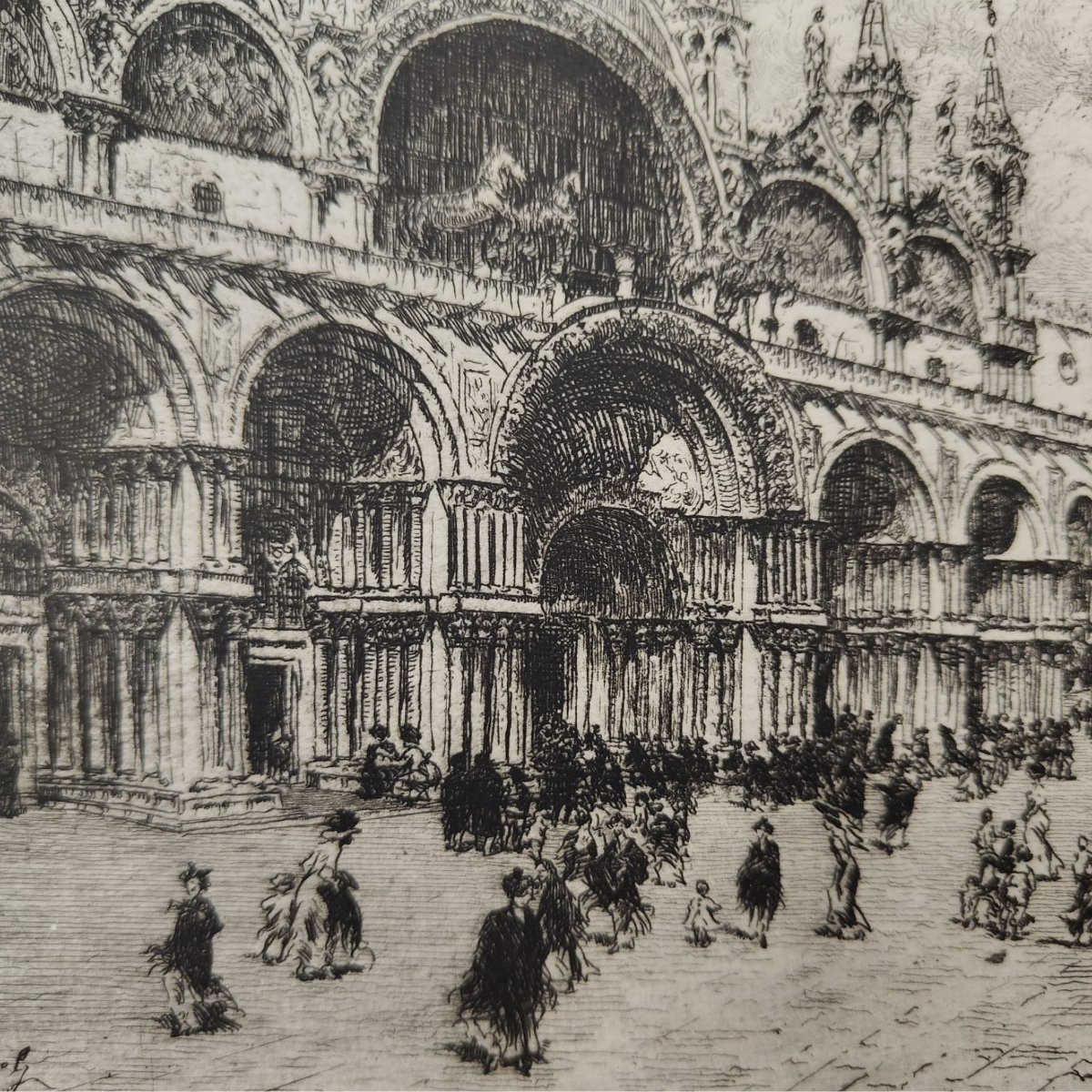 Emanuele Brugnoli, Etching “basilica Of St. Mark”, Venice, 1920s, Italy-photo-4