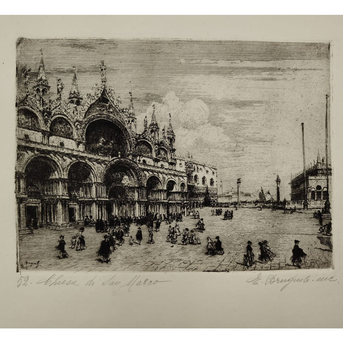 Emanuele Brugnoli, Etching “basilica Of St. Mark”, Venice, 1920s, Italy-photo-8