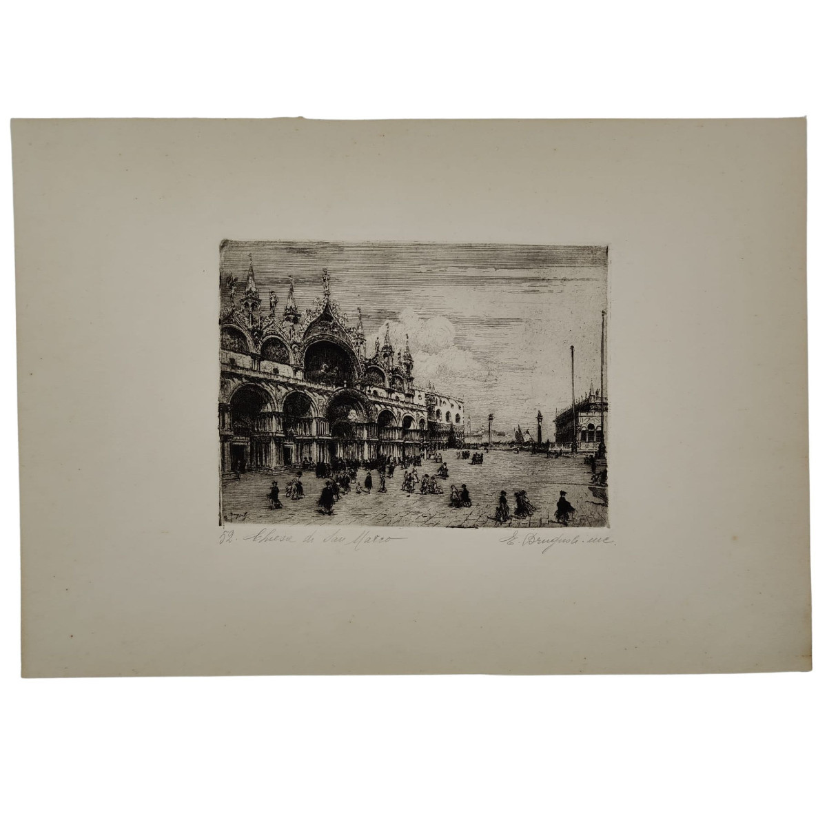 Emanuele Brugnoli, Etching “basilica Of St. Mark”, Venice, 1920s, Italy