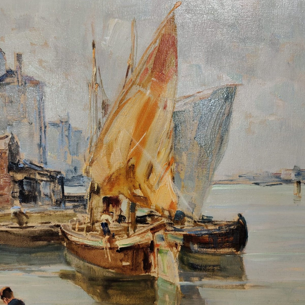 Angelo Brombo “riva Di Pellestrina, Venice”, Oil On Canvas, 1960-photo-3