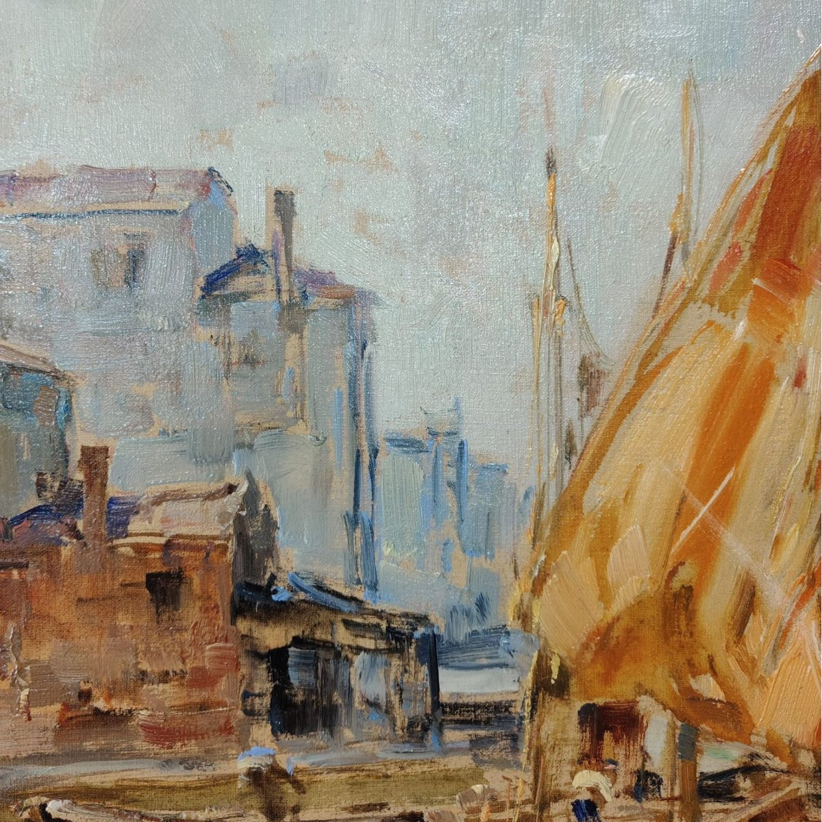 Angelo Brombo “riva Di Pellestrina, Venice”, Oil On Canvas, 1960-photo-4