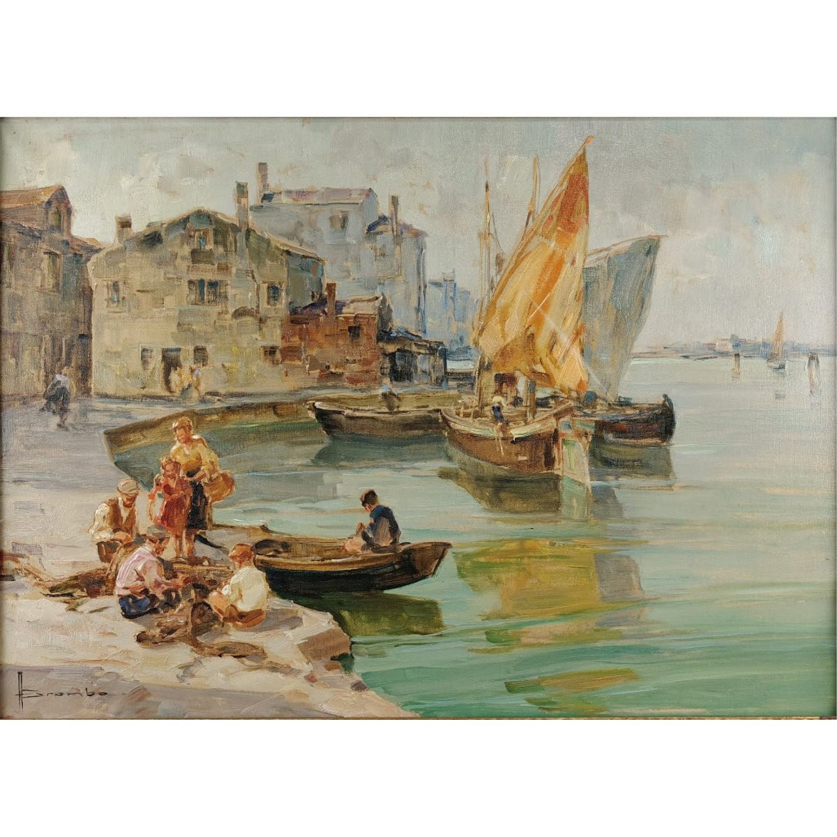 Angelo Brombo “riva Di Pellestrina, Venice”, Oil On Canvas, 1960-photo-7