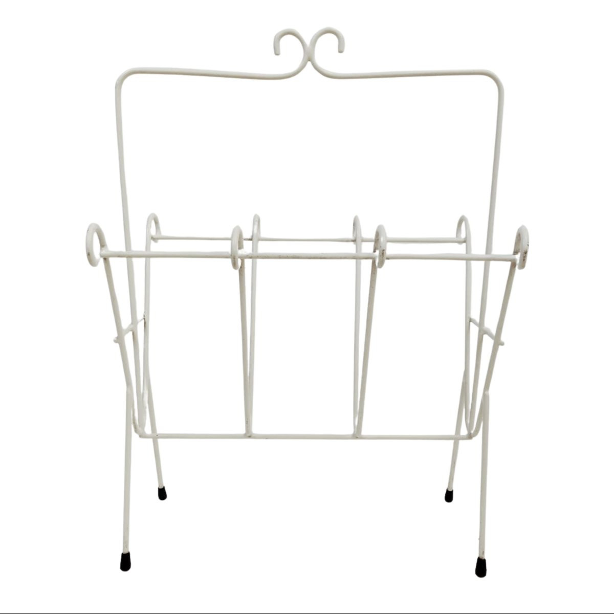 Paire de porte-revues en fer peint blanc, manufacture italienne, années 1970-photo-2