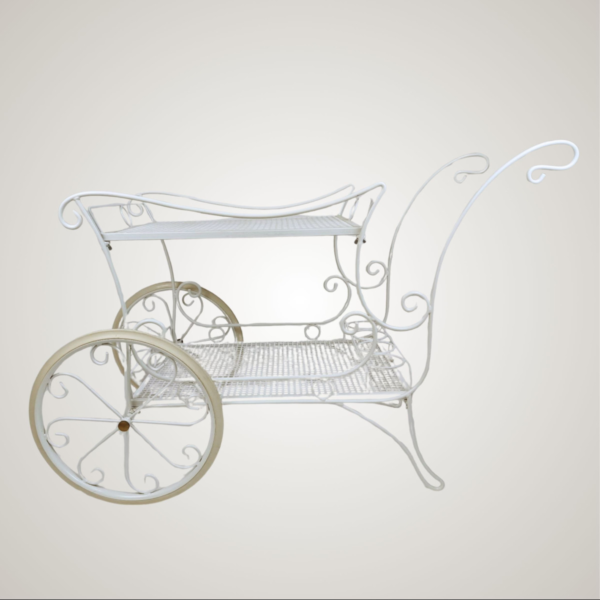 White Painted Iron Serving Trolley, Italian Manufacture, 1970s