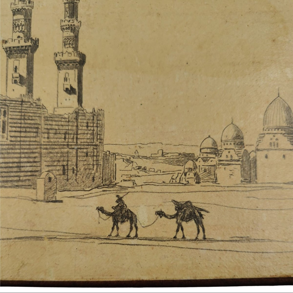 Alberto Pasini – Tombe dei Califfes au Caire, Dessin Orientaliste signé (vers 1860/70)-photo-2