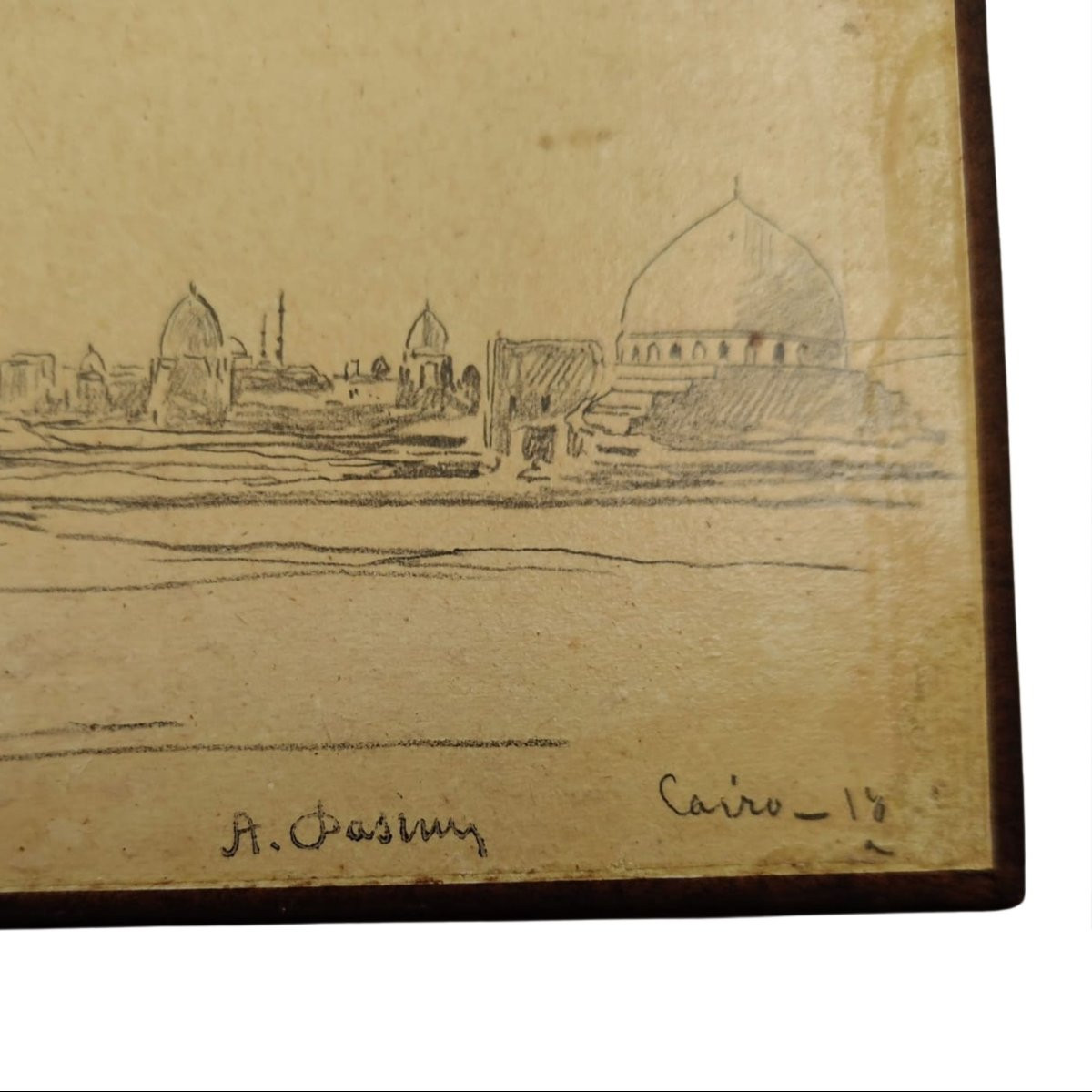 Alberto Pasini – Tombe dei Califfes au Caire, Dessin Orientaliste signé (vers 1860/70)-photo-3