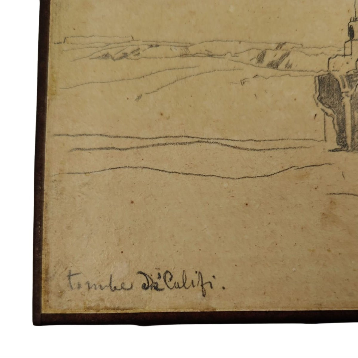 Alberto Pasini – Tombe dei Califfes au Caire, Dessin Orientaliste signé (vers 1860/70)-photo-4