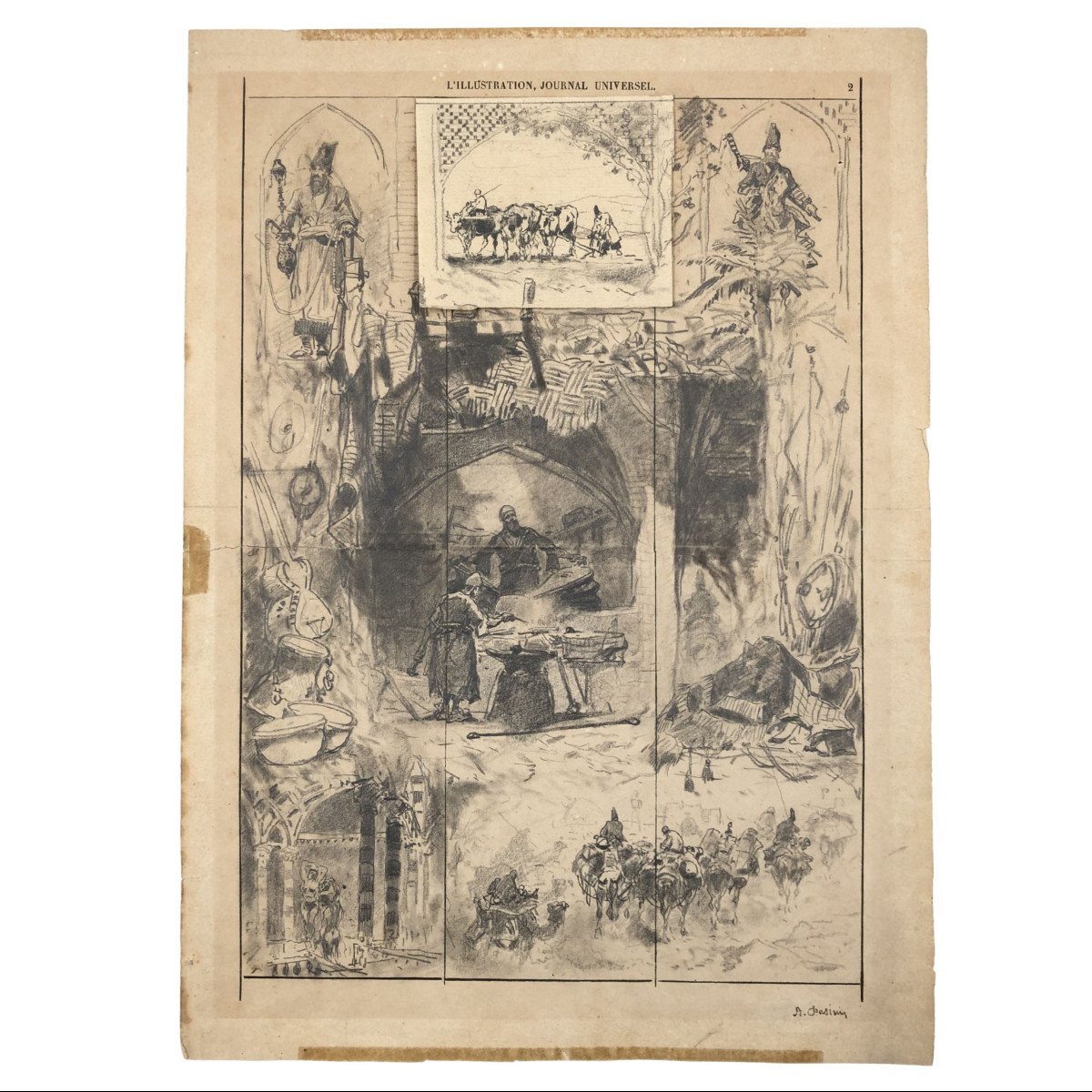 Alberto Pasini – Étude de sujets variés, crayon sur papier, vers 1860/70