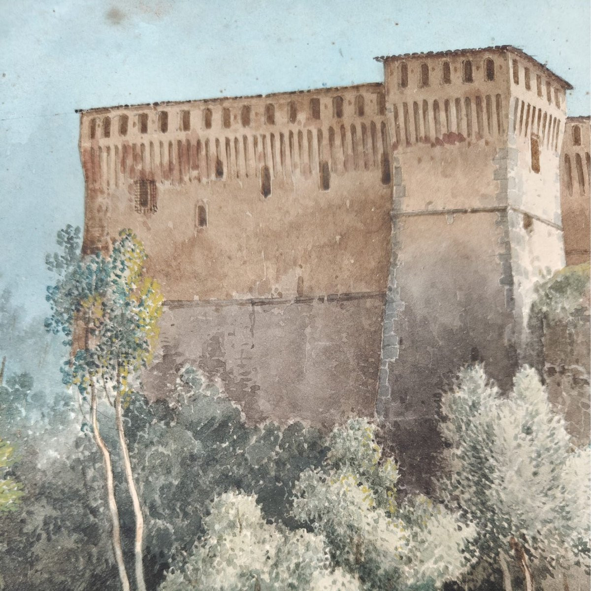 Alberto Pasini – Montechiarugolo Castle, Watercolor On Cardboard, 1860s/70s-photo-3
