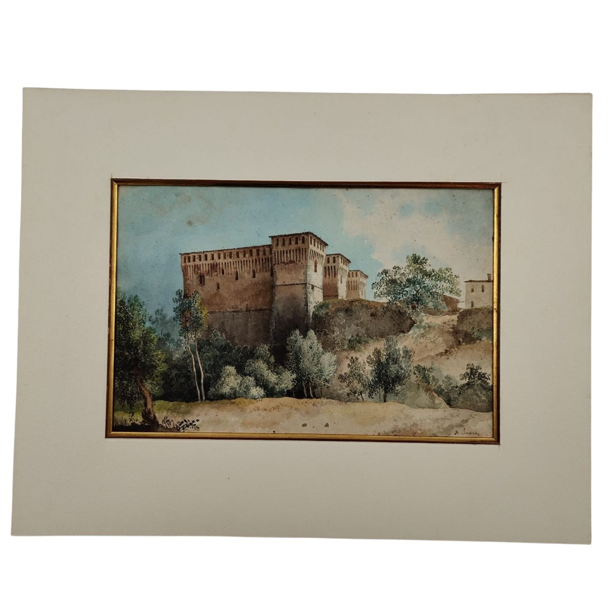 Alberto Pasini – Montechiarugolo Castle, Watercolor On Cardboard, 1860s/70s-photo-2