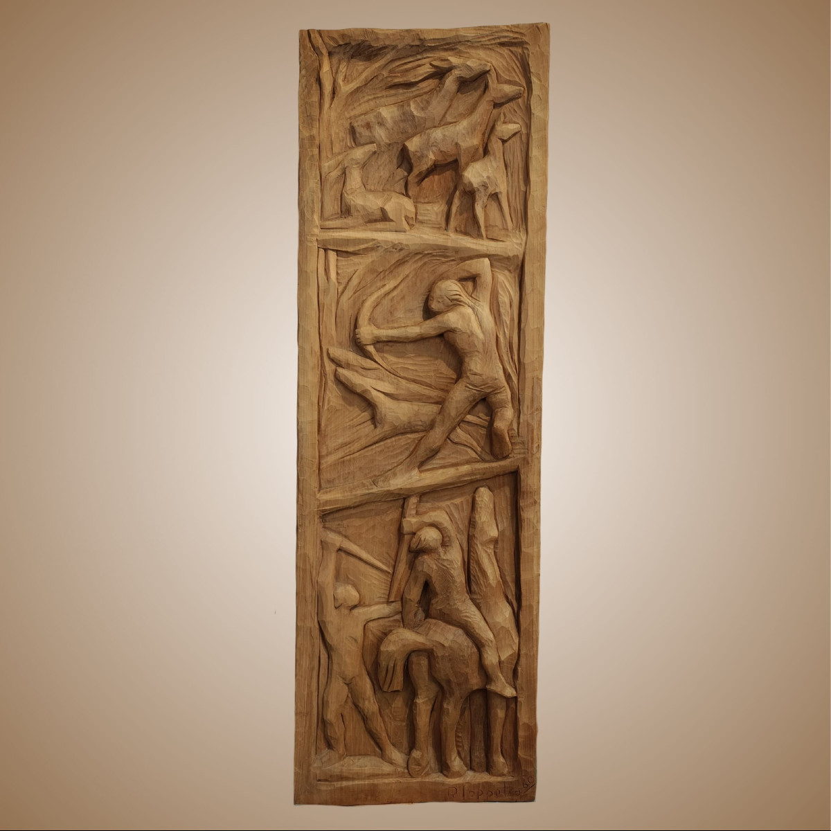 Wooden Bas-relief Panel By Renato Soppelsa, 1960, Italy