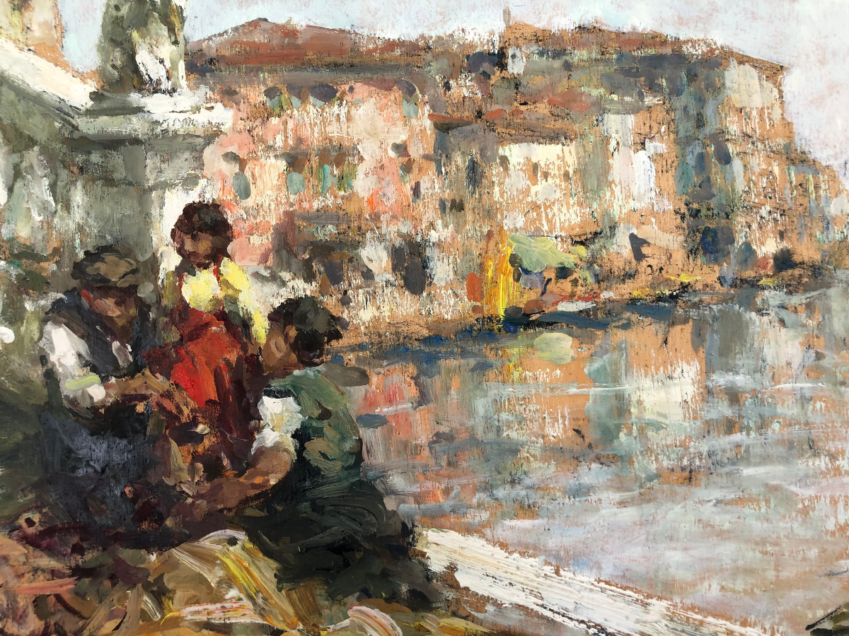 Luigi Pagan Huile sur bois "Chioggia. Veduta di Canal Vena"-photo-2