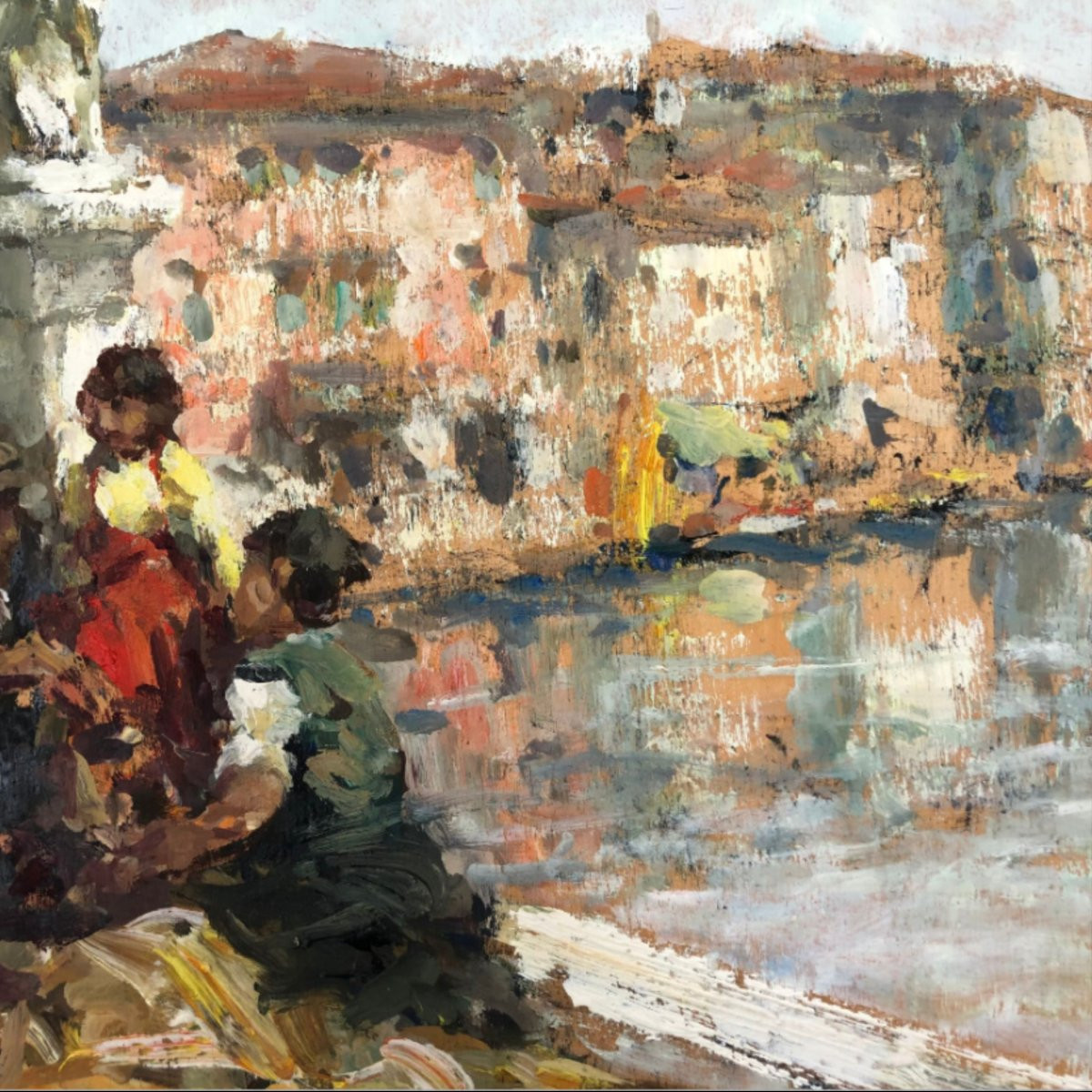 Luigi Pagan Huile sur bois "Chioggia. Veduta di Canal Vena"-photo-4