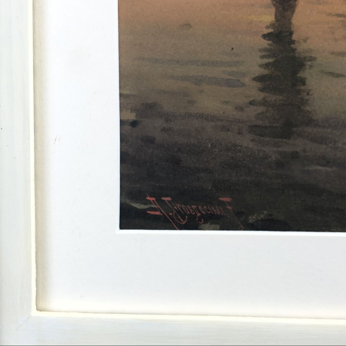 Aquarelle « Pêcheurs dans la lagune de Venise », Alberto Prosdocimi, XXe siècle-photo-1