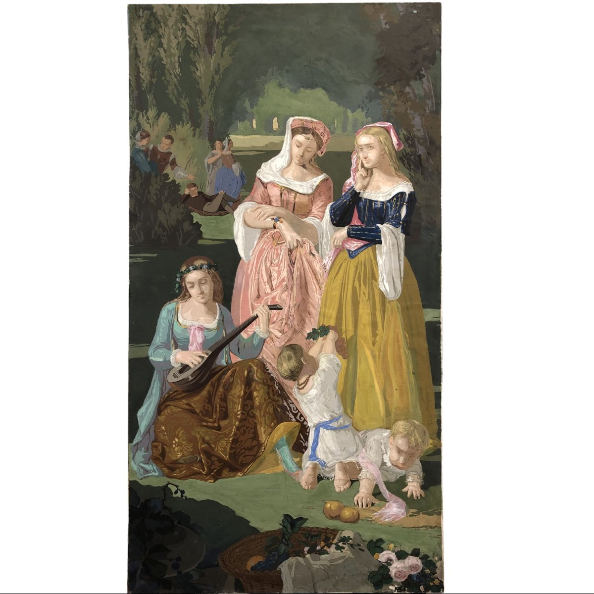 Tempera On Cardboard In The Pre-raphaelite Style, Ca. 1880-photo-2