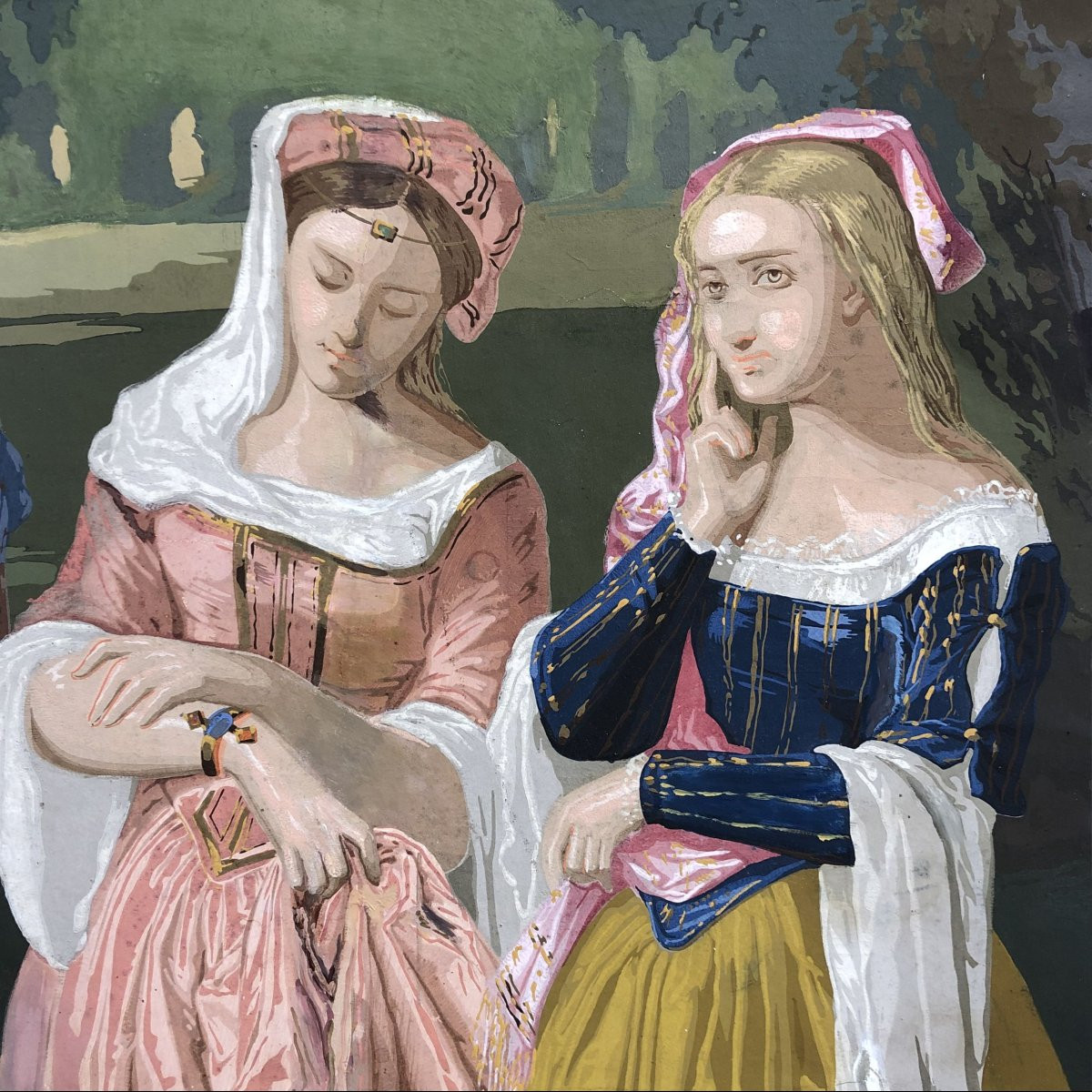 Tempera On Cardboard In The Pre-raphaelite Style, Ca. 1880-photo-3