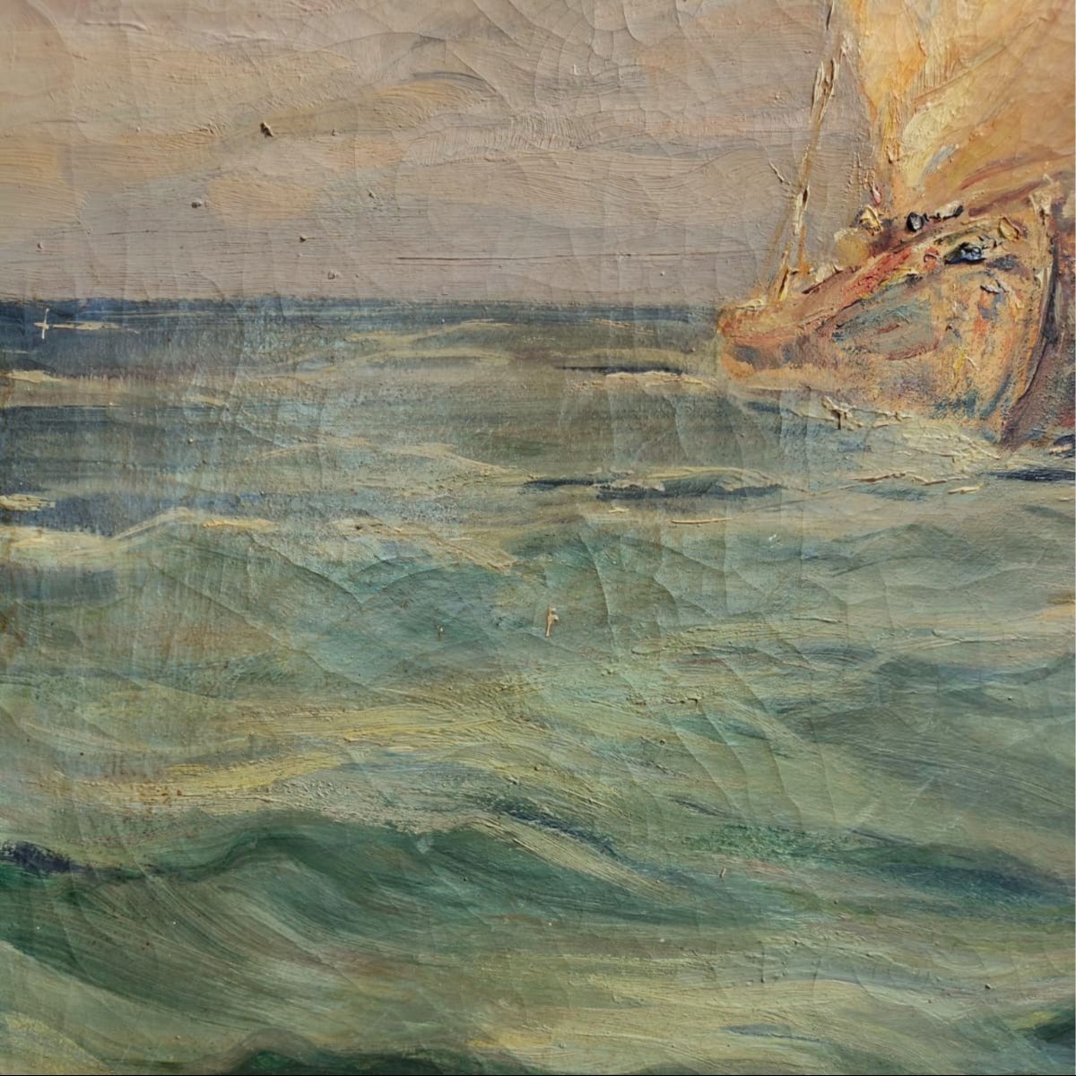 Angelo Brombo, Oil On Canvas, Two Bragozzo Sailing Boats Offshore, Circa 1920-photo-2