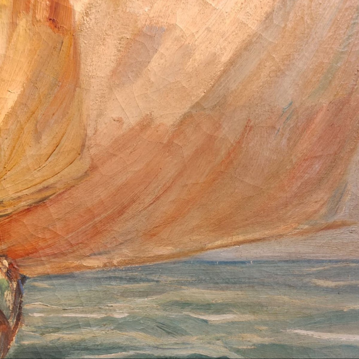 Angelo Brombo, Oil On Canvas, Two Bragozzo Sailing Boats Offshore, Circa 1920-photo-3