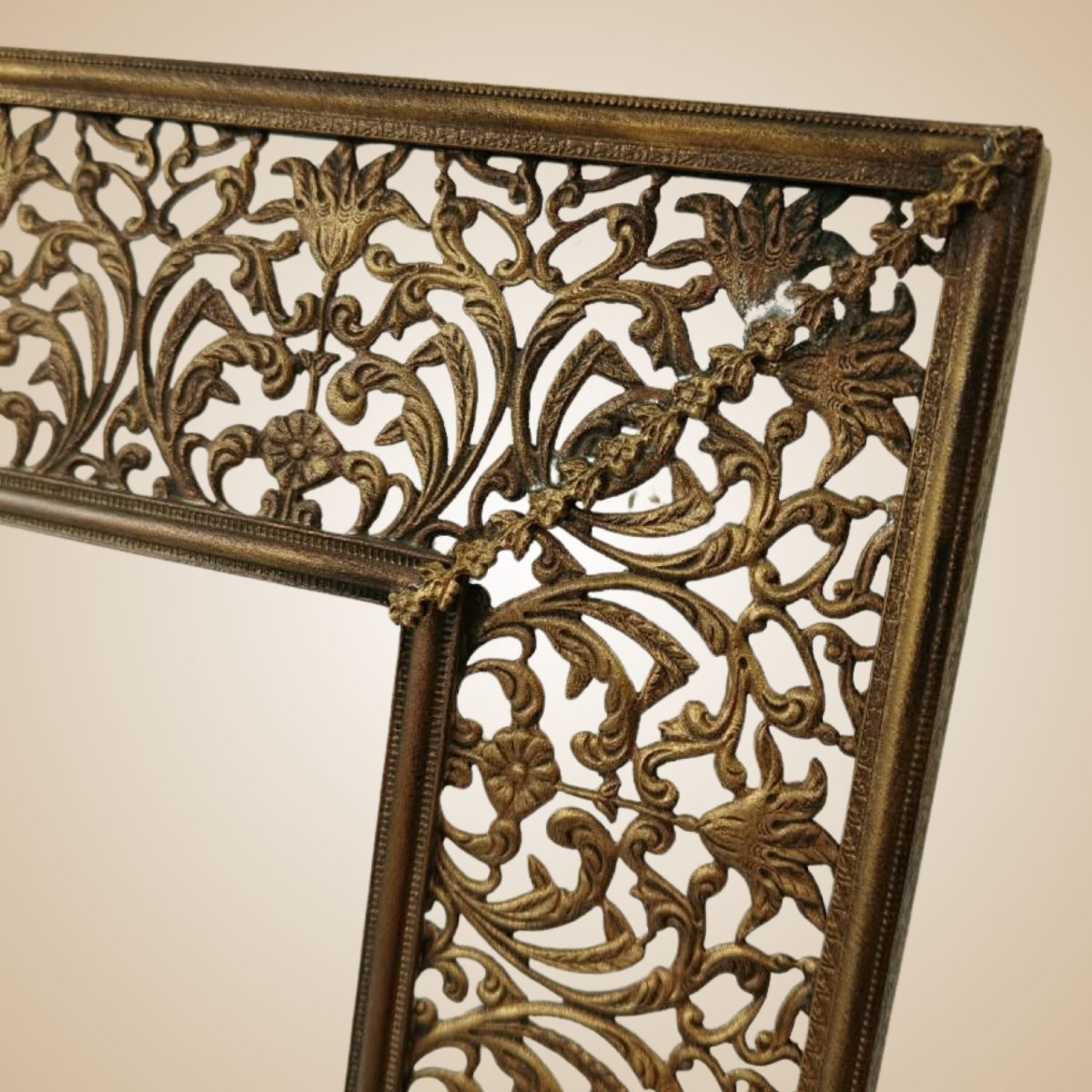 French Brass Picture Frame With Floral Motifs, Early 1900s-photo-1