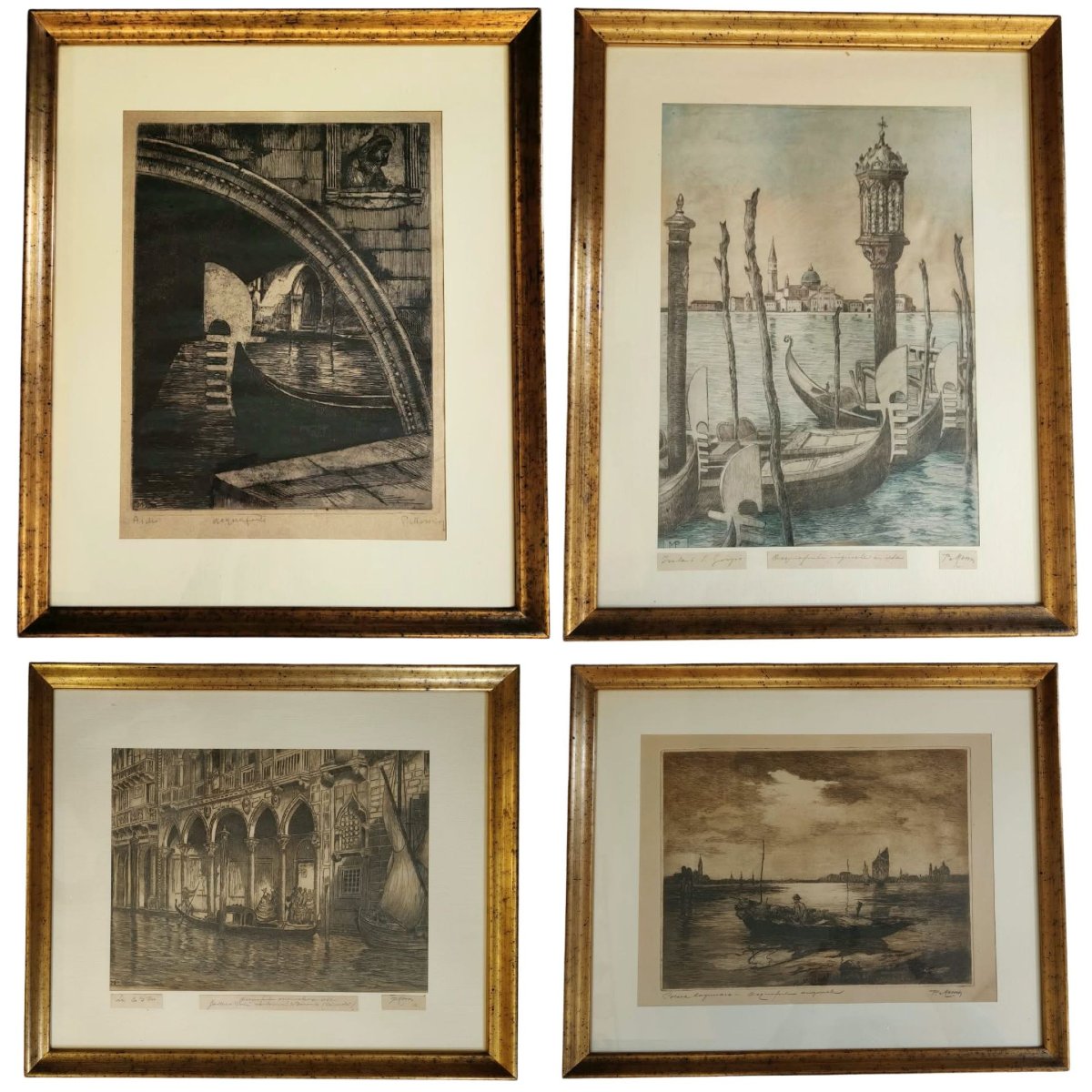 Pericle Menin, quatre eaux-fortes, vues de Venise, vers 1930