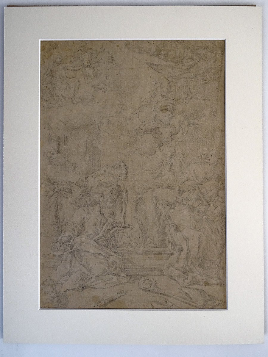 Crayon Sur Papier Attribué à Sebastiano Ricci - Assomption Et Couronnement De La Vierge-photo-3