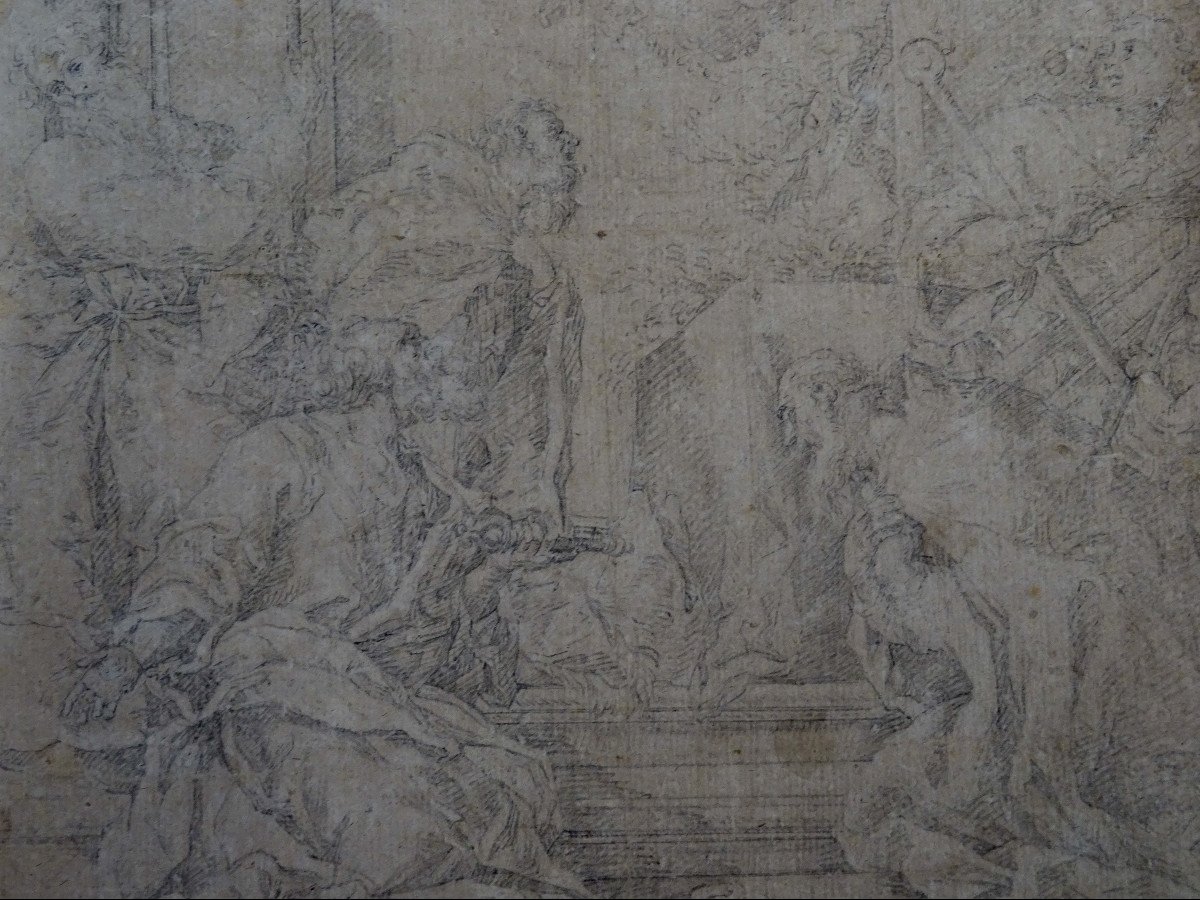 Pencil On Paper Attributed To Sebastiano Ricci - Assumption And Coronation Of The Virgin-photo-2