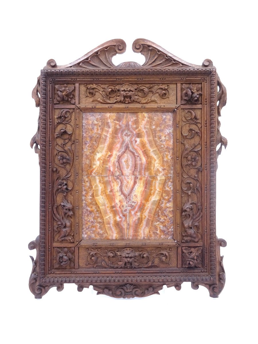 Finely Carved Walnut Frame With Marble Composition, Second Half Of The Nineteenth Century