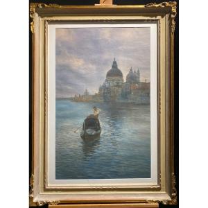 Aquarelle d'Alberto Prosdocimi - Vue De La Basilique De La Madone De La Salute à Venise