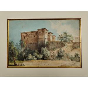 Alberto Pasini – Montechiarugolo Castle, Watercolor On Cardboard, 1860s/70s