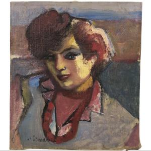 Huile sur toile, Portrait de femme de Mino Maccari, vers 1960 