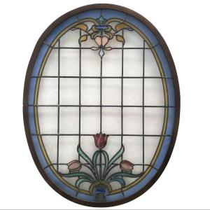 Vitrage à motifs floraux, France, vers 1920