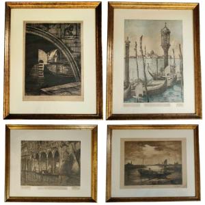 Pericle Menin, Four Etchings, Venetian Views, Ca. 1930. 