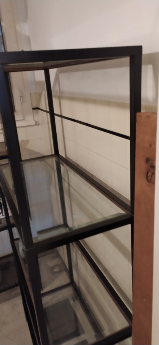 Paire d'étagères En Acier Bronze Et Verre Biseauté-photo-1