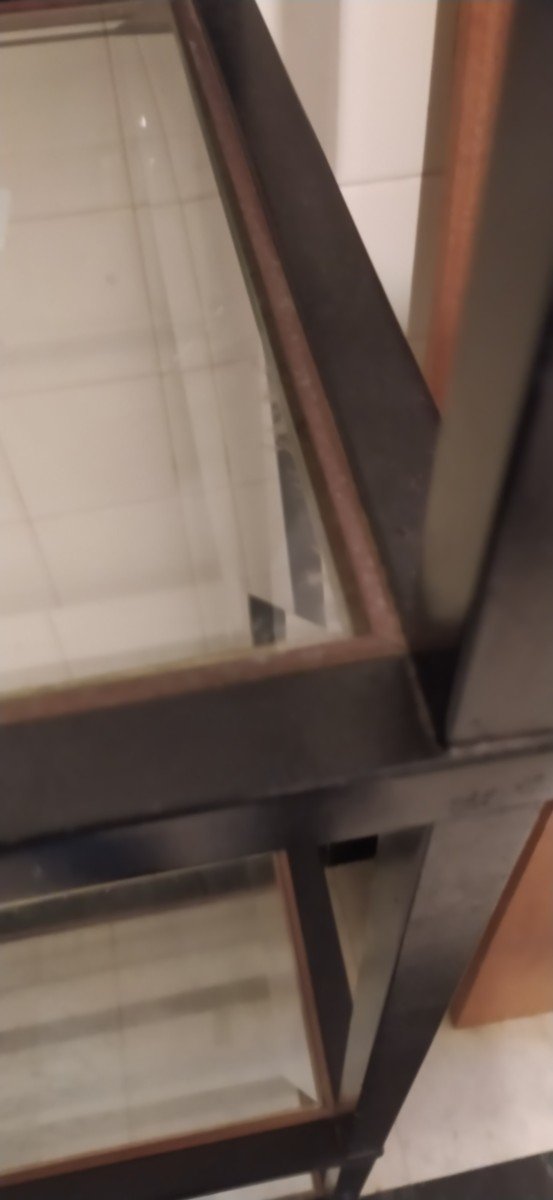 Paire d'étagères En Acier Bronze Et Verre Biseauté-photo-3