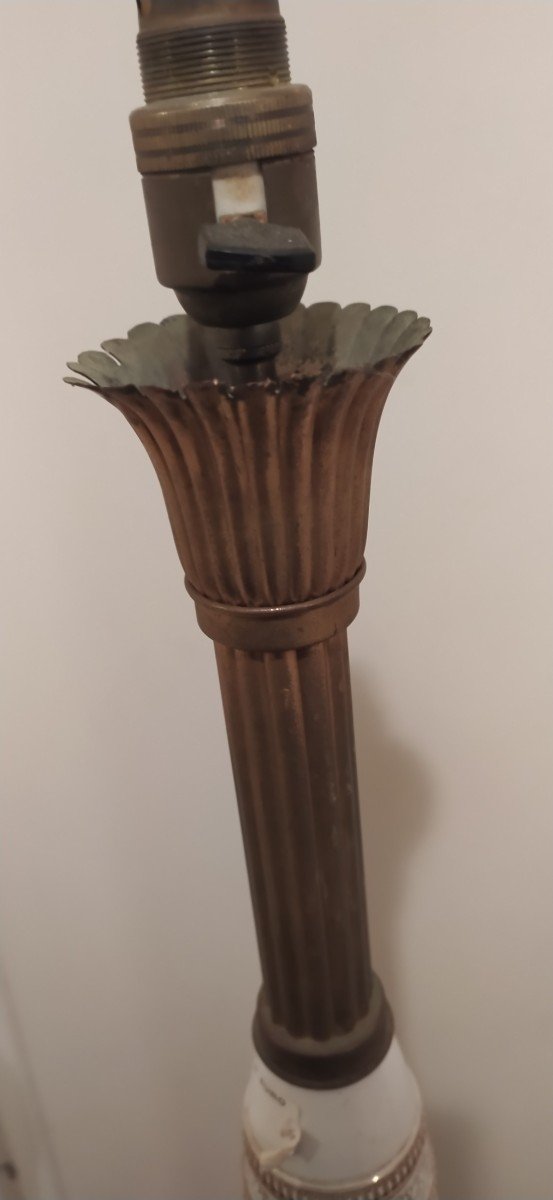 Lampadaire Grec 1940 Porcelaine , Acier Et Fer Doré-photo-3