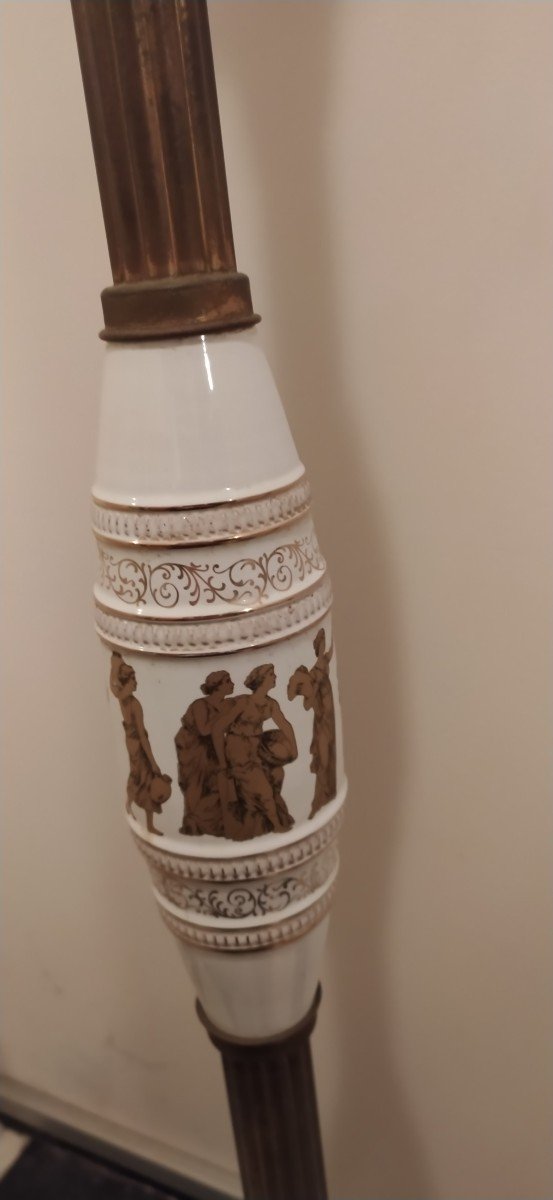 Lampadaire Grec 1940 Porcelaine , Acier Et Fer Doré-photo-3