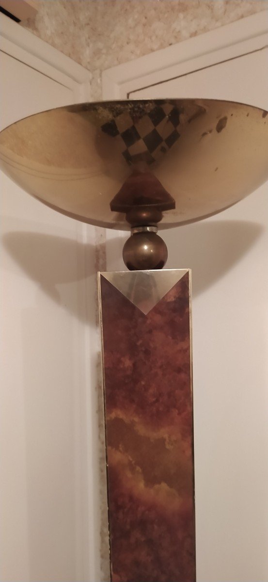 Lampadaire  Hallogene1980  Laqué Imitant La Ronce De Noyer, Laiton Vernis dlg ROMEO REGA