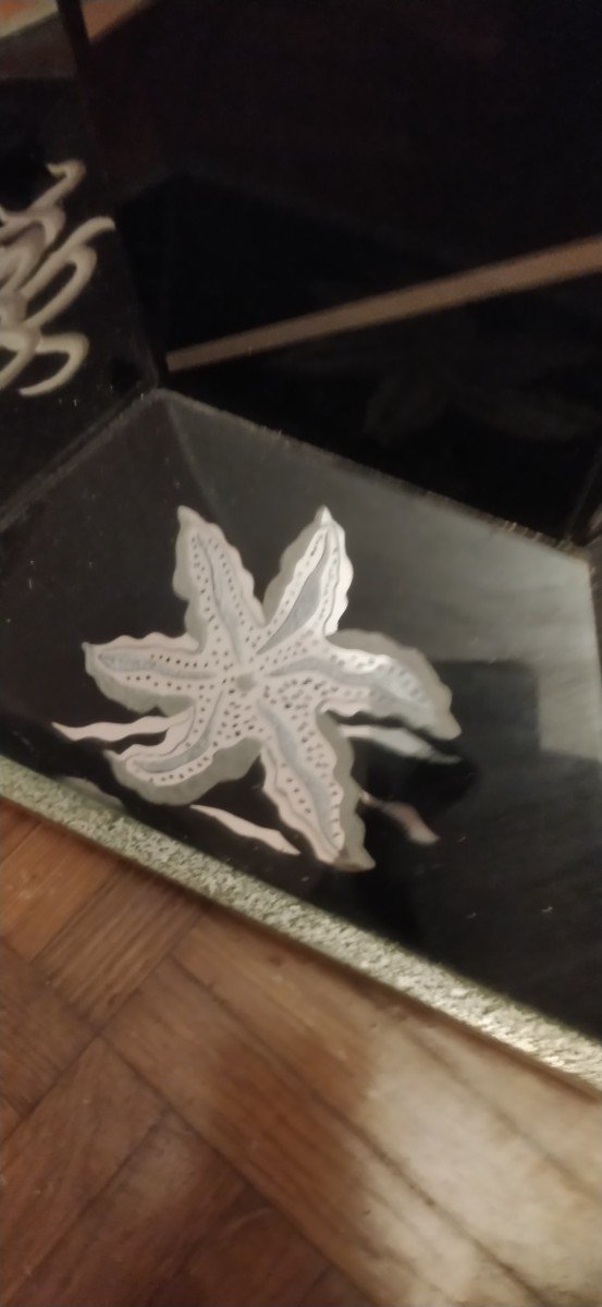 Table Gueridon En Verre Eglomisé Et Verre Artdeco -photo-2