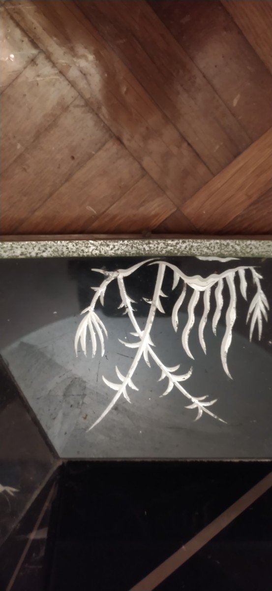 Table Gueridon En Verre Eglomisé Et Verre Artdeco -photo-4