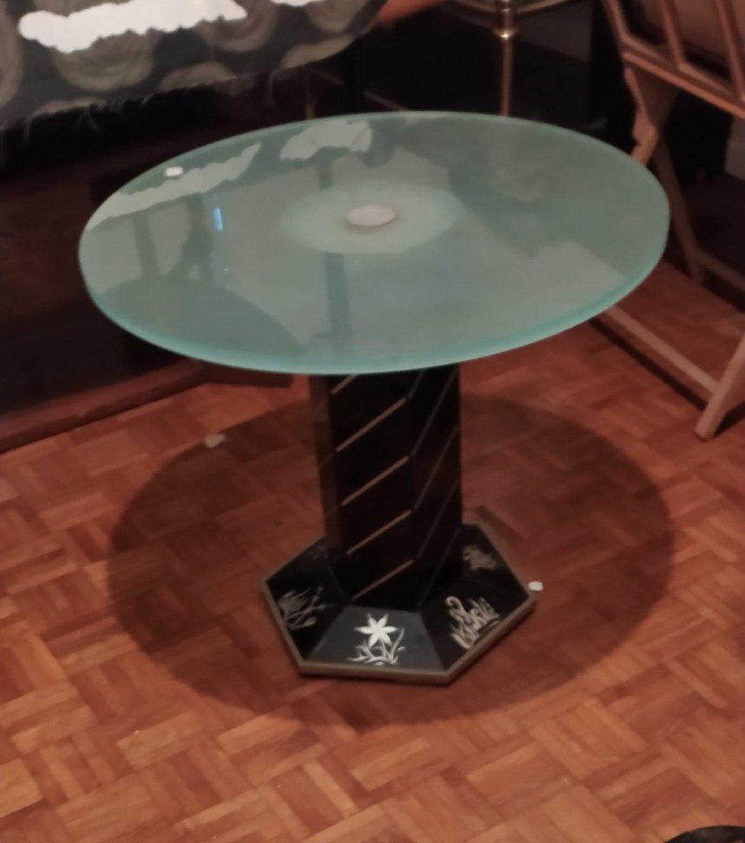 Table Gueridon En Verre Eglomisé Et Verre Artdeco -photo-1