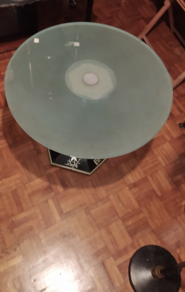 Table Gueridon En Verre Eglomisé Et Verre Artdeco -photo-2