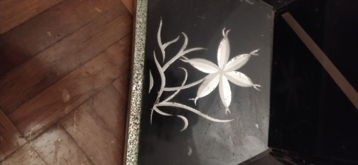 Table Gueridon En Verre Eglomisé Et Verre Artdeco -photo-6