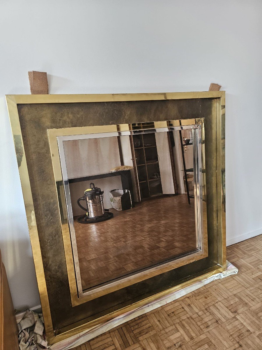 Large Mirror 70 Belgo Chrome Brass And Steel-photo-3