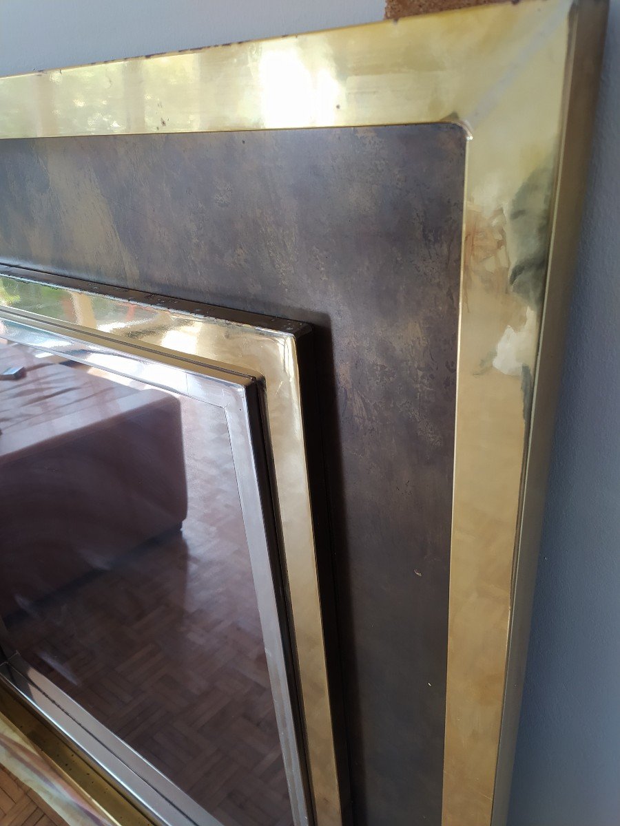 Large Mirror 70 Belgo Chrome Brass And Steel-photo-2