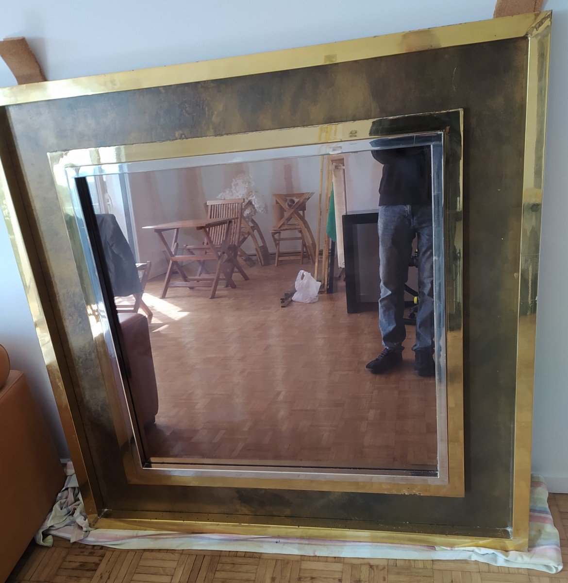 Large Mirror 70 Belgo Chrome Brass And Steel