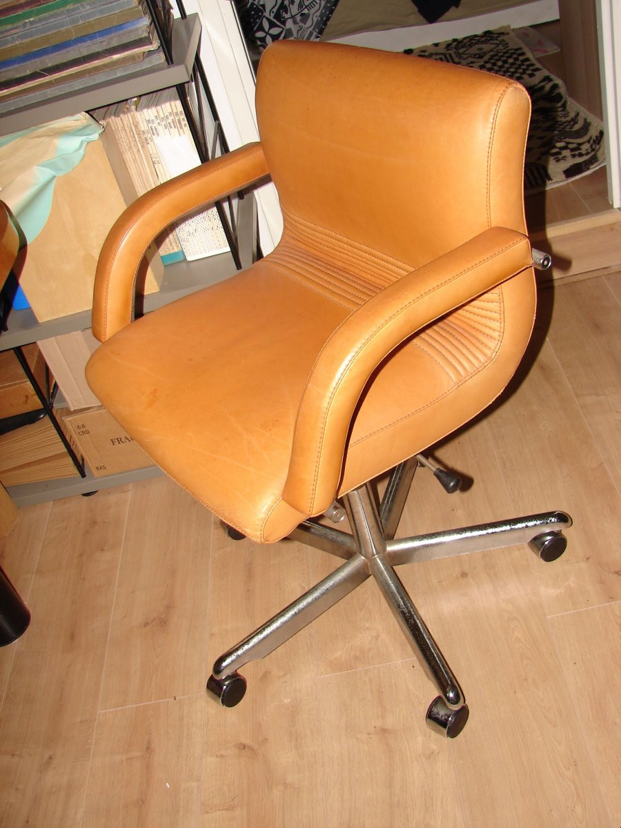 Apelbaum Pour Raphael Paire De Fauteuils De Bureau Cuir 1970-photo-2