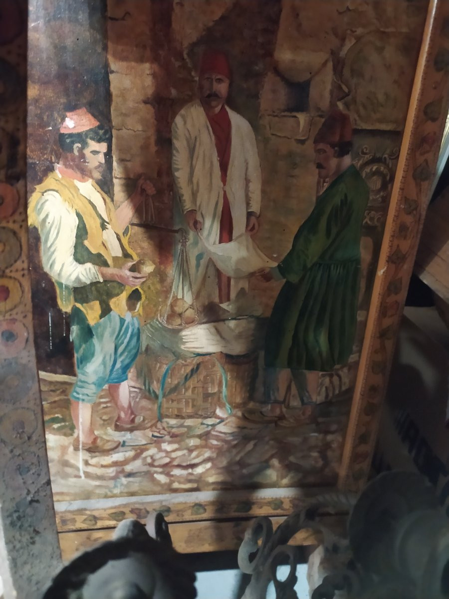 Meuble pyrogravé  et décoré de scènes orientales, rarissime , A VOIR N°1-photo-3