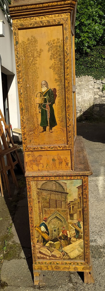 Meuble pyrogravé  et décoré de scènes orientales, rarissime , A VOIR N°1-photo-5